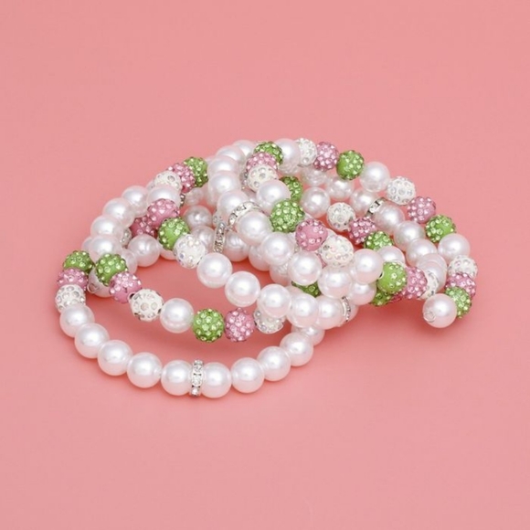White Pink Green Wrap Bracelet Bangle Pearl Bead Shamballa Ball Bling Two Tone - Picture 6 of 6